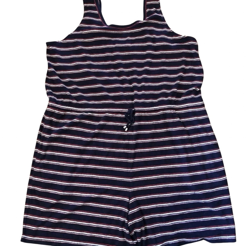 Denim&Co Blue and Red Jumpsuit with Nautical Stripes